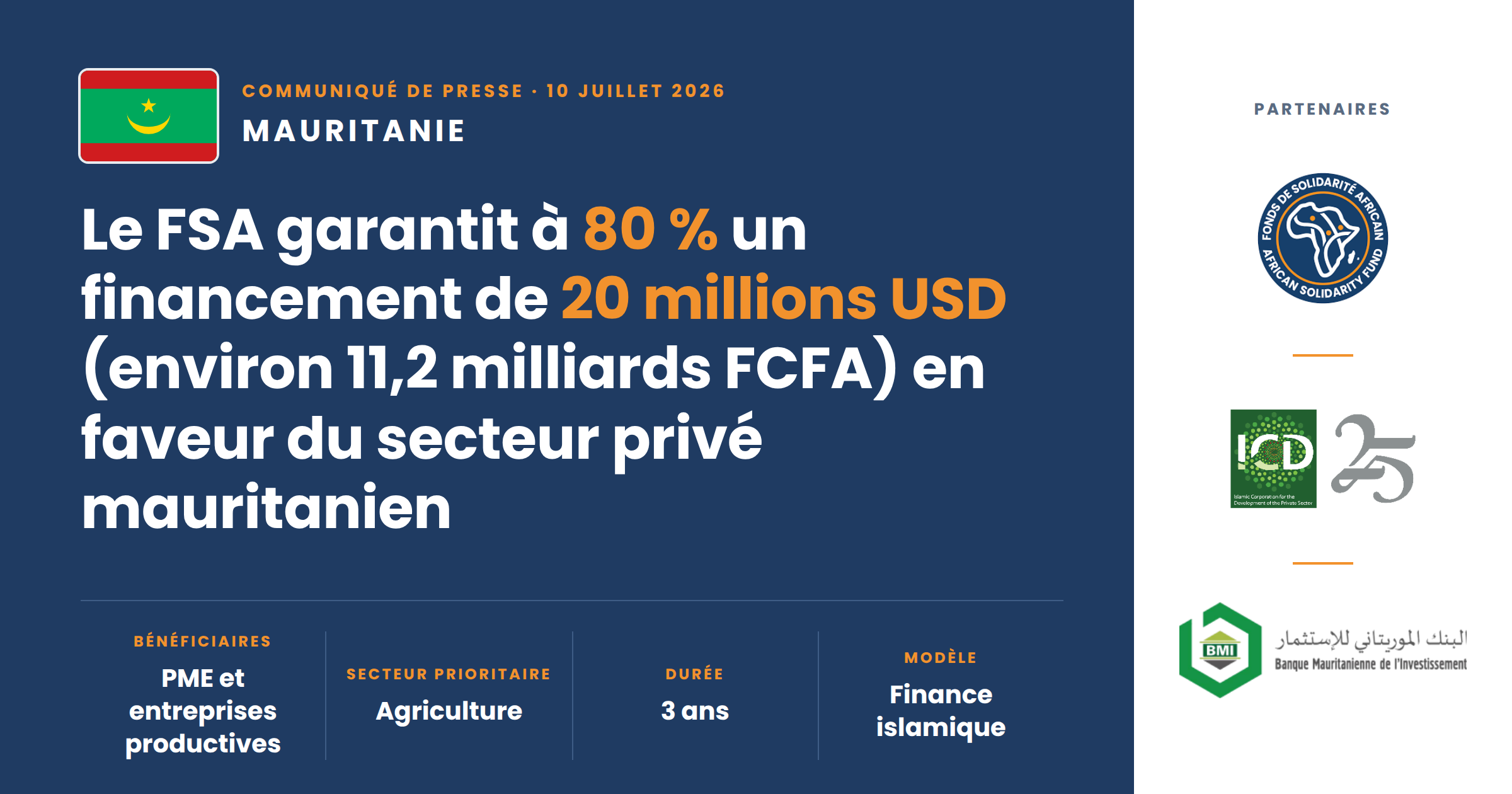 Le FSA facilite la mobilisation de 20 millions USD pour soutenir le secteur privé mauritanien